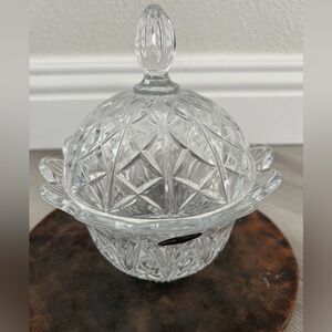 Vintage Crystal Clear Glass Pineapple Candy Dish with original sticker